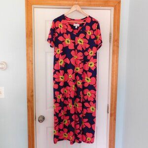 NEW Stan Herman Maxi Dress Tropical Pink Purple Print Patio‎ Dress Sz Medium